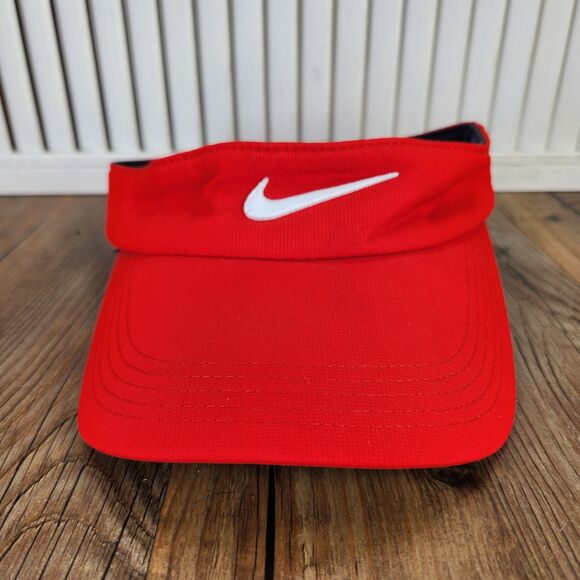 Nike Golf Dri-Fit Adult Strapback Visor Red White Swoosh Tennis Sports Athletic - Picture 2 of 14